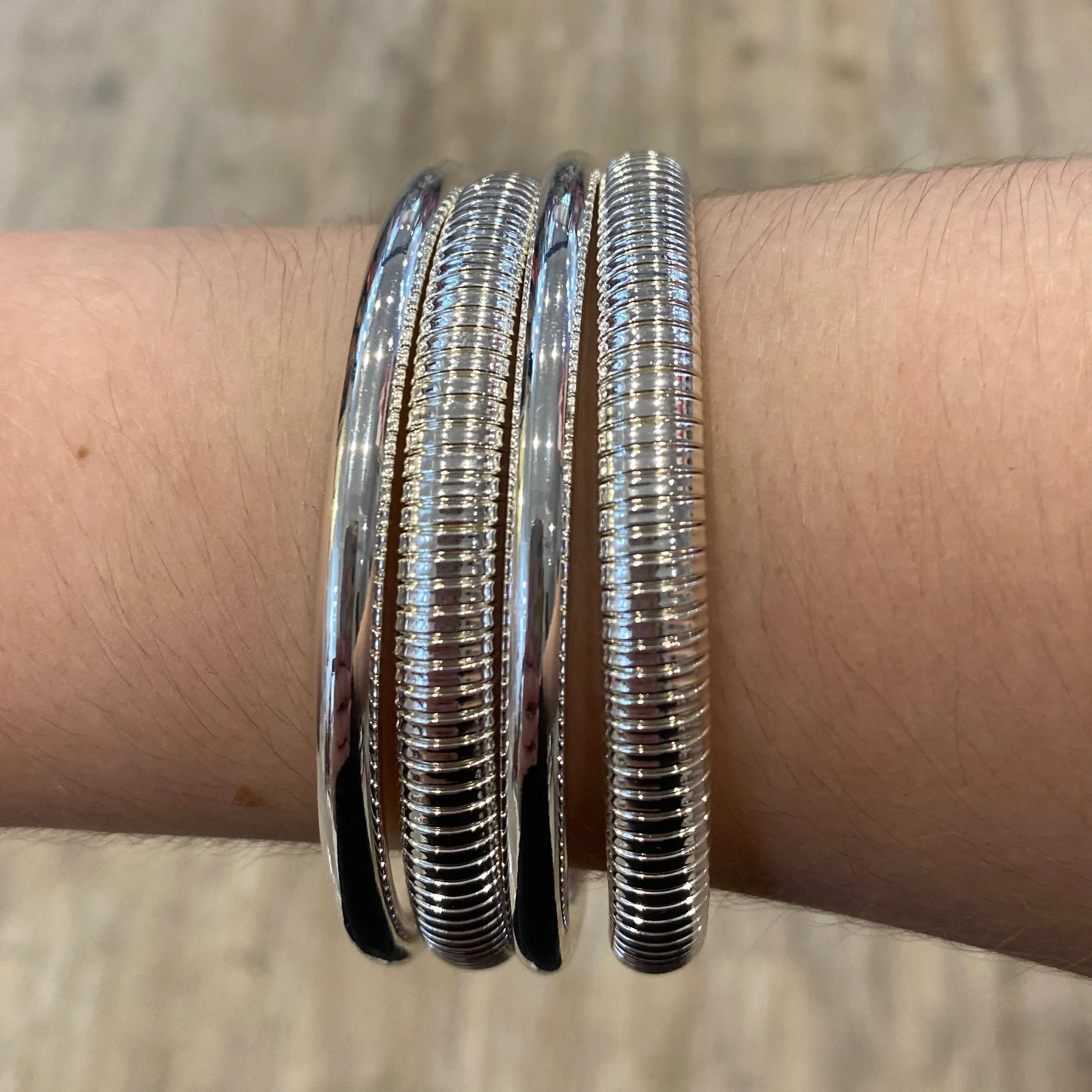 Beverly Stacked Metal Textured Bracelet Bangle Set