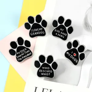 Black Cartoons Dog Paw Print Brooches