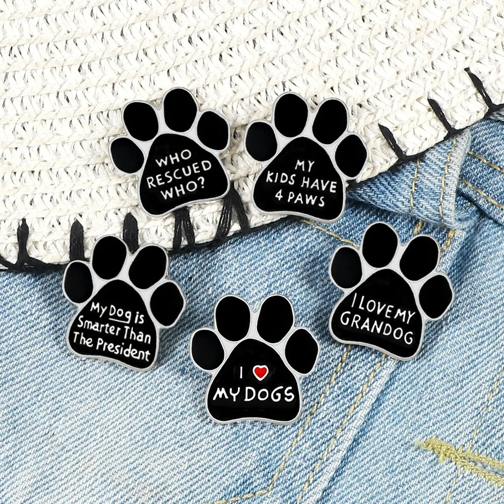 Black Dog Paw Brooch Pins Badge