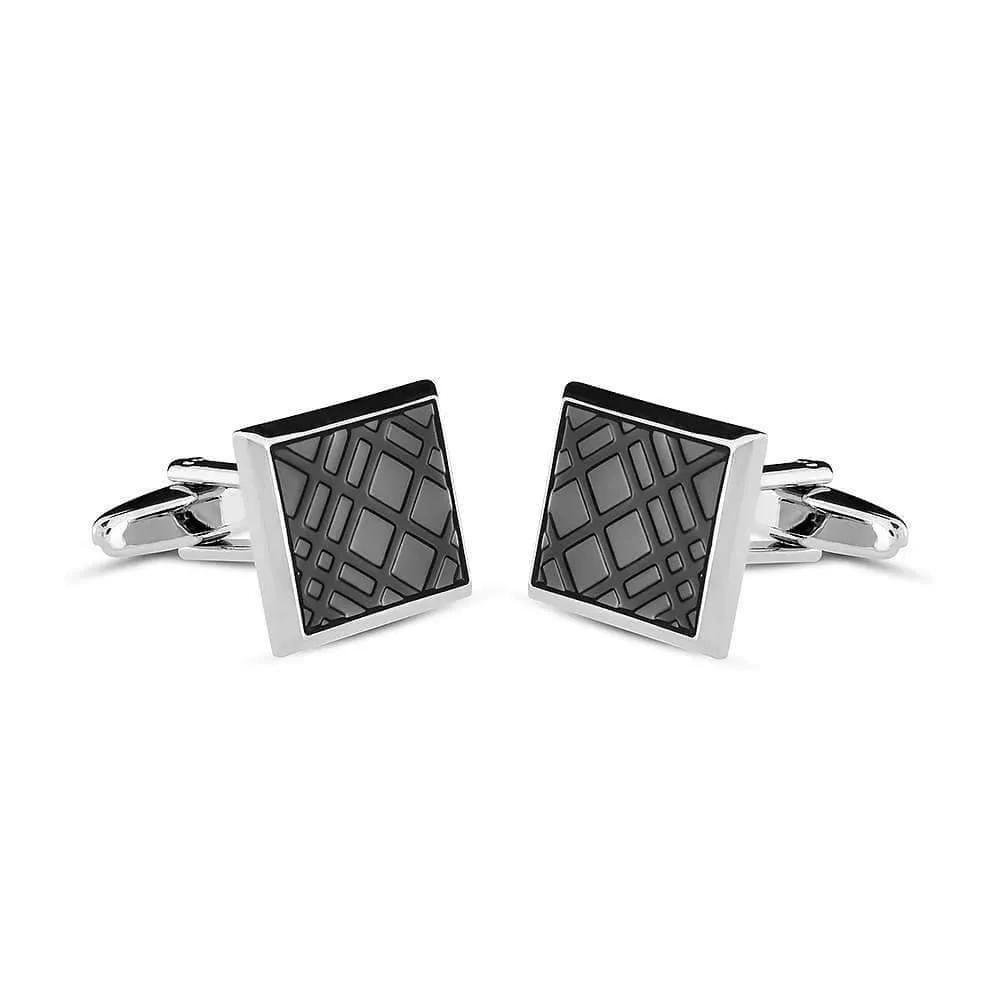 Black Enamel Crosshatch Cufflinks