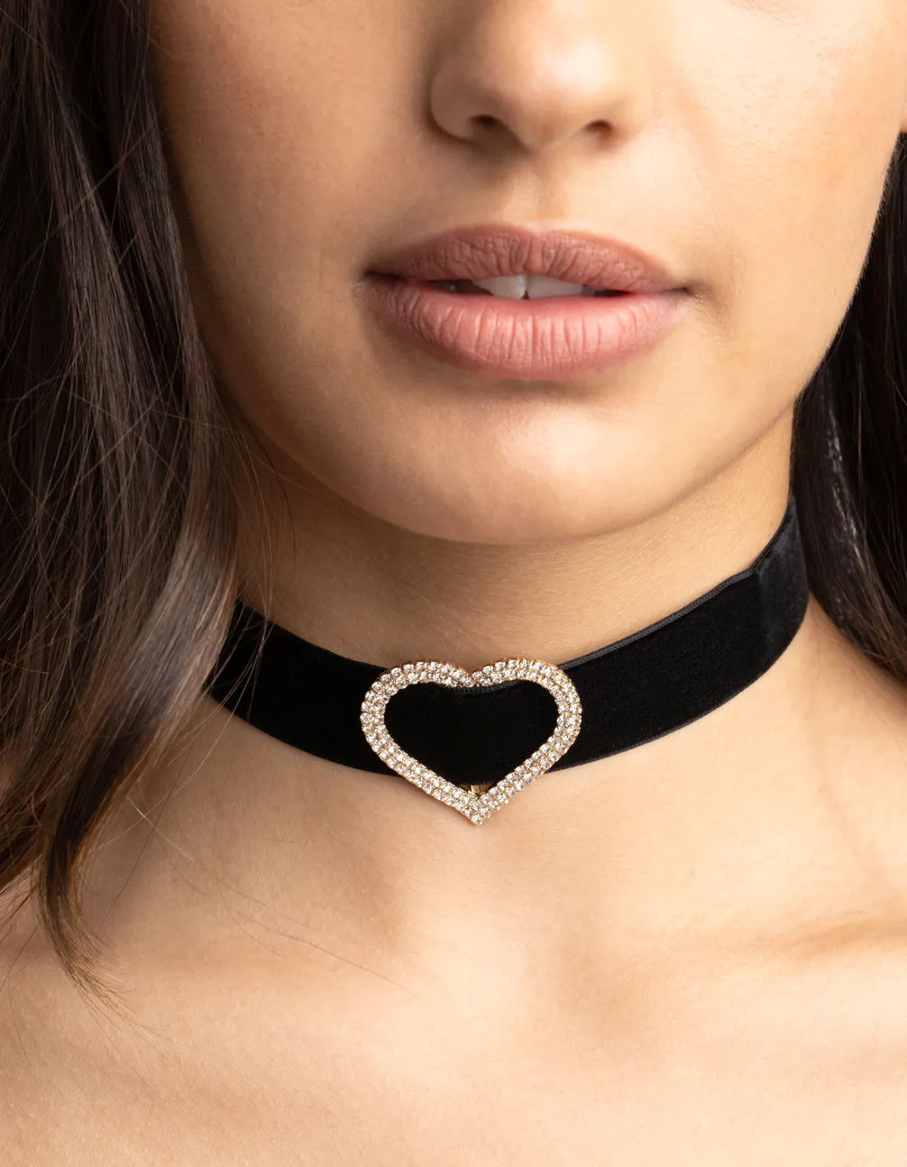 Black Velvet Diamante Heart Choker