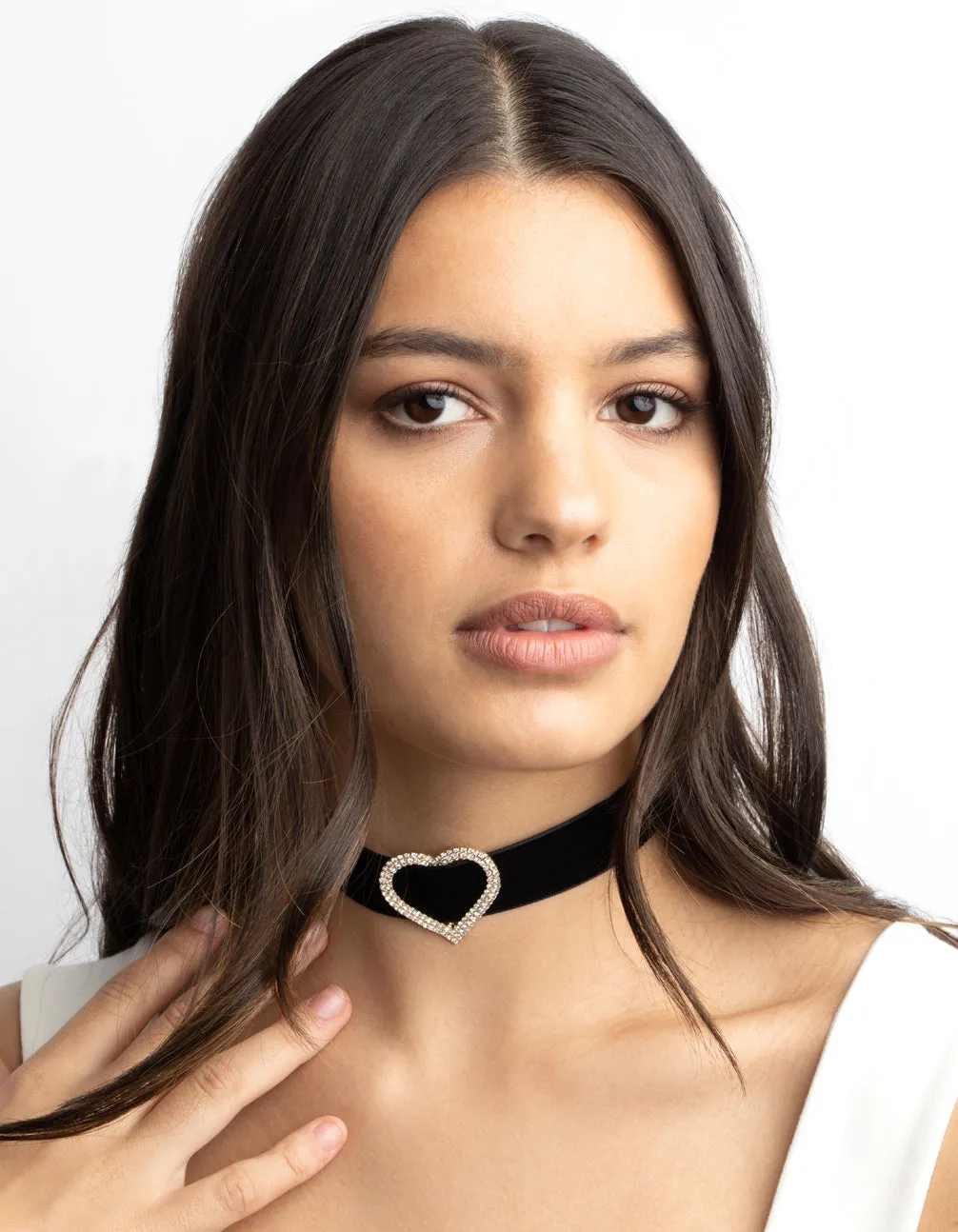 Black Velvet Diamante Heart Choker