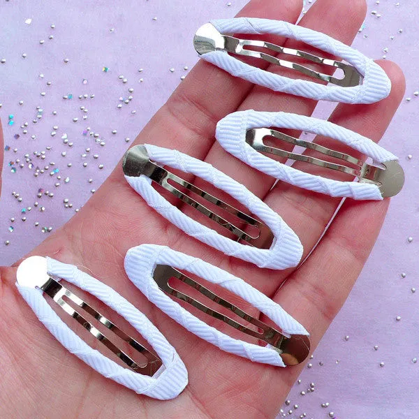 Blank Hair Clip with Grosgrain Ribbon | Toddler Hair Accessory DIY | Hair Barrettes Supplies (White / 5 pcs / 17mm x 49mm)