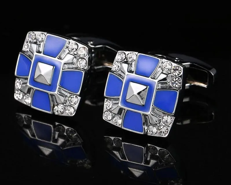 BLUE SILVER SQUARE CUFFLINKS