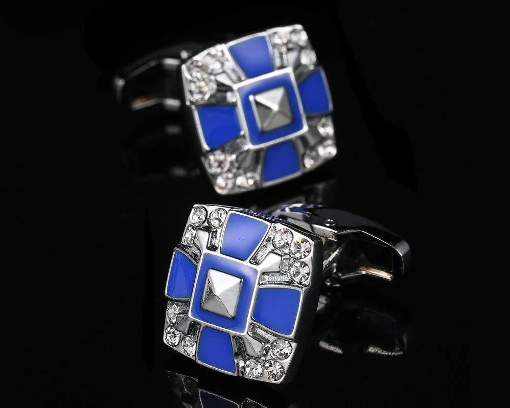 BLUE SILVER SQUARE CUFFLINKS