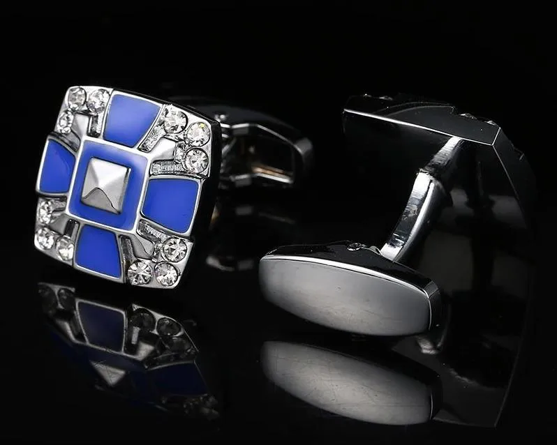 BLUE SILVER SQUARE CUFFLINKS