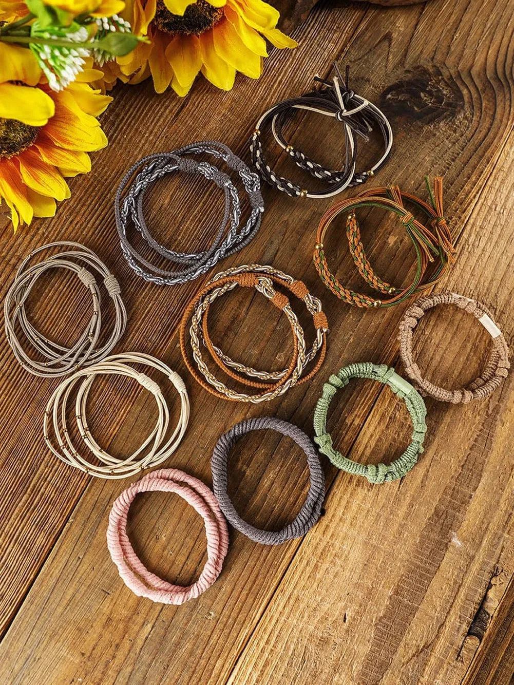 Boho Chic Assorted Braided Hair Ties Set of 20