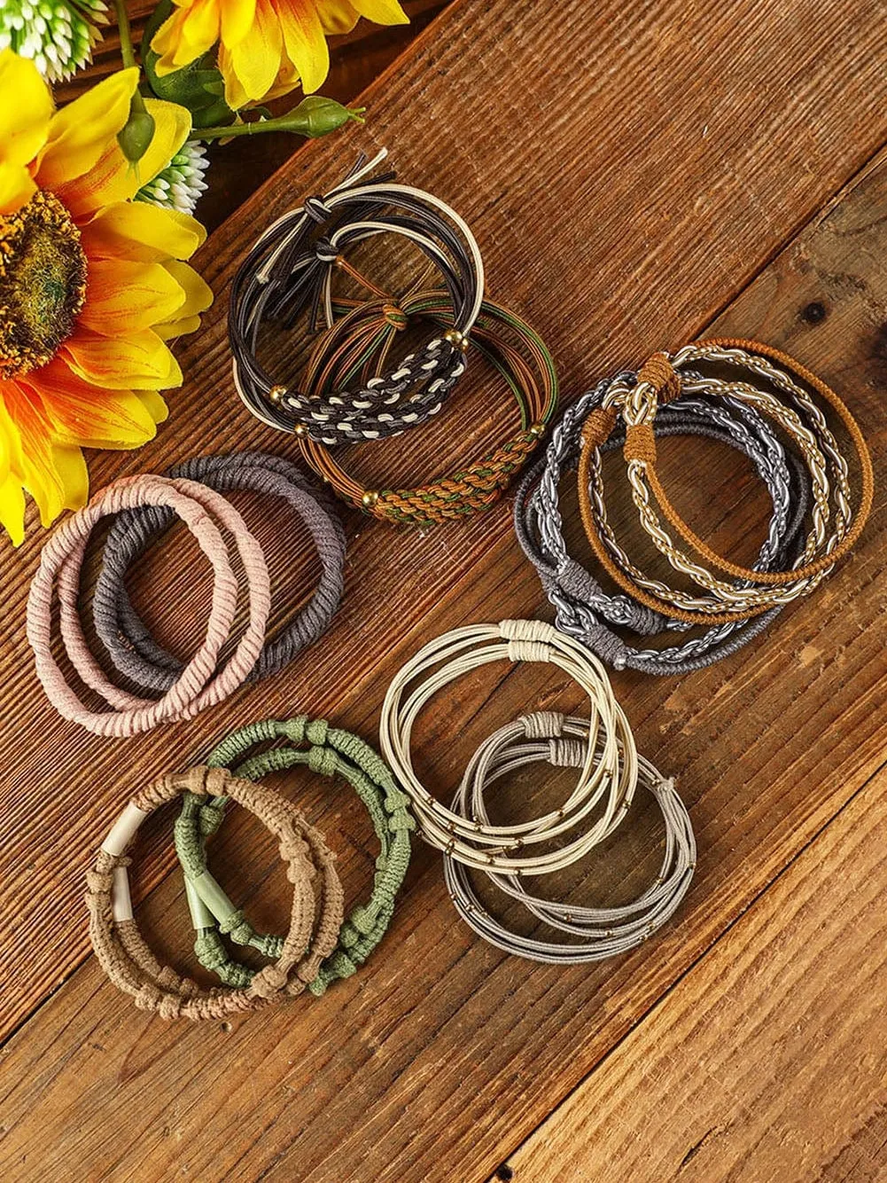 Boho Chic Assorted Braided Hair Ties Set of 20