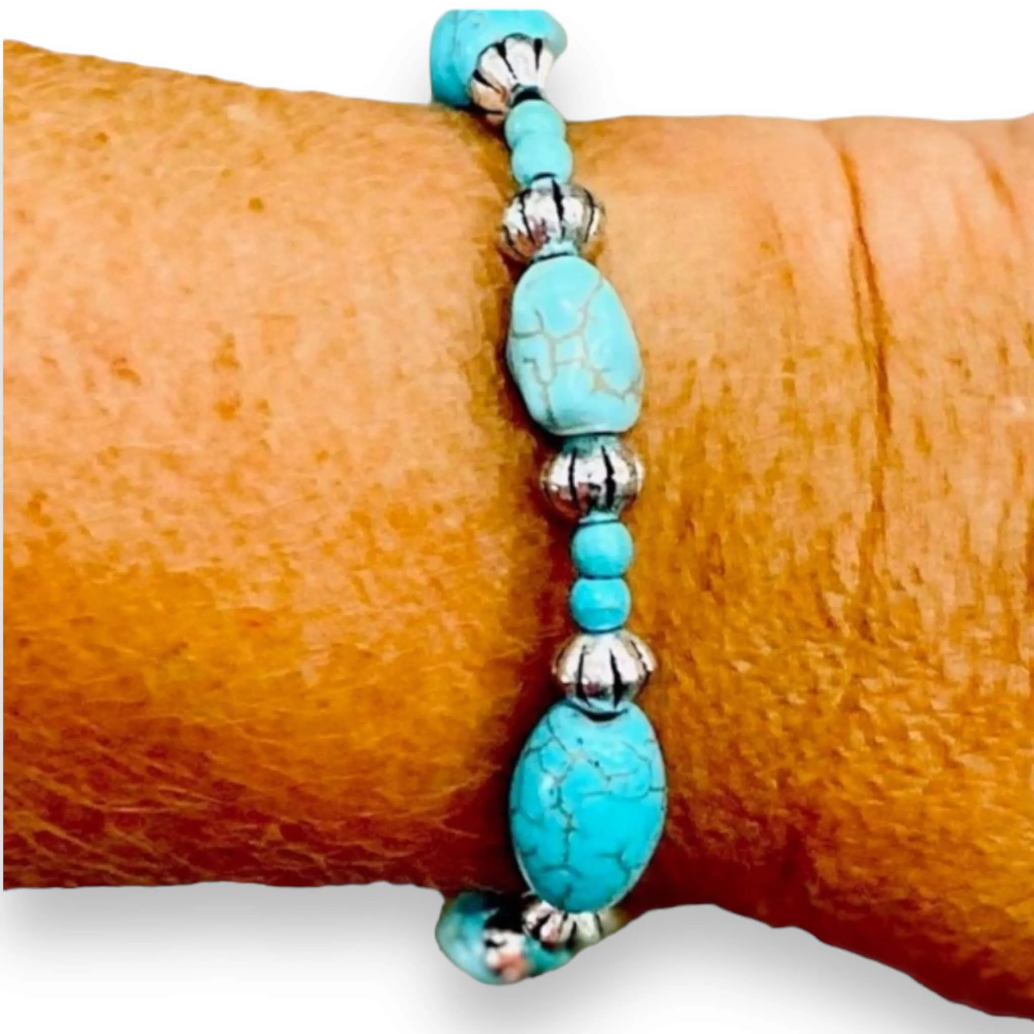 Boho Western Beaded Turquoise Bangle