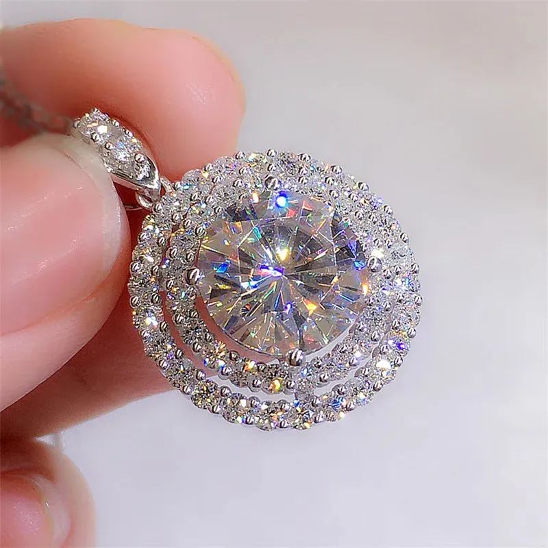 Bridal Round Pendant Necklace Zircon Women Wedding Jewelry