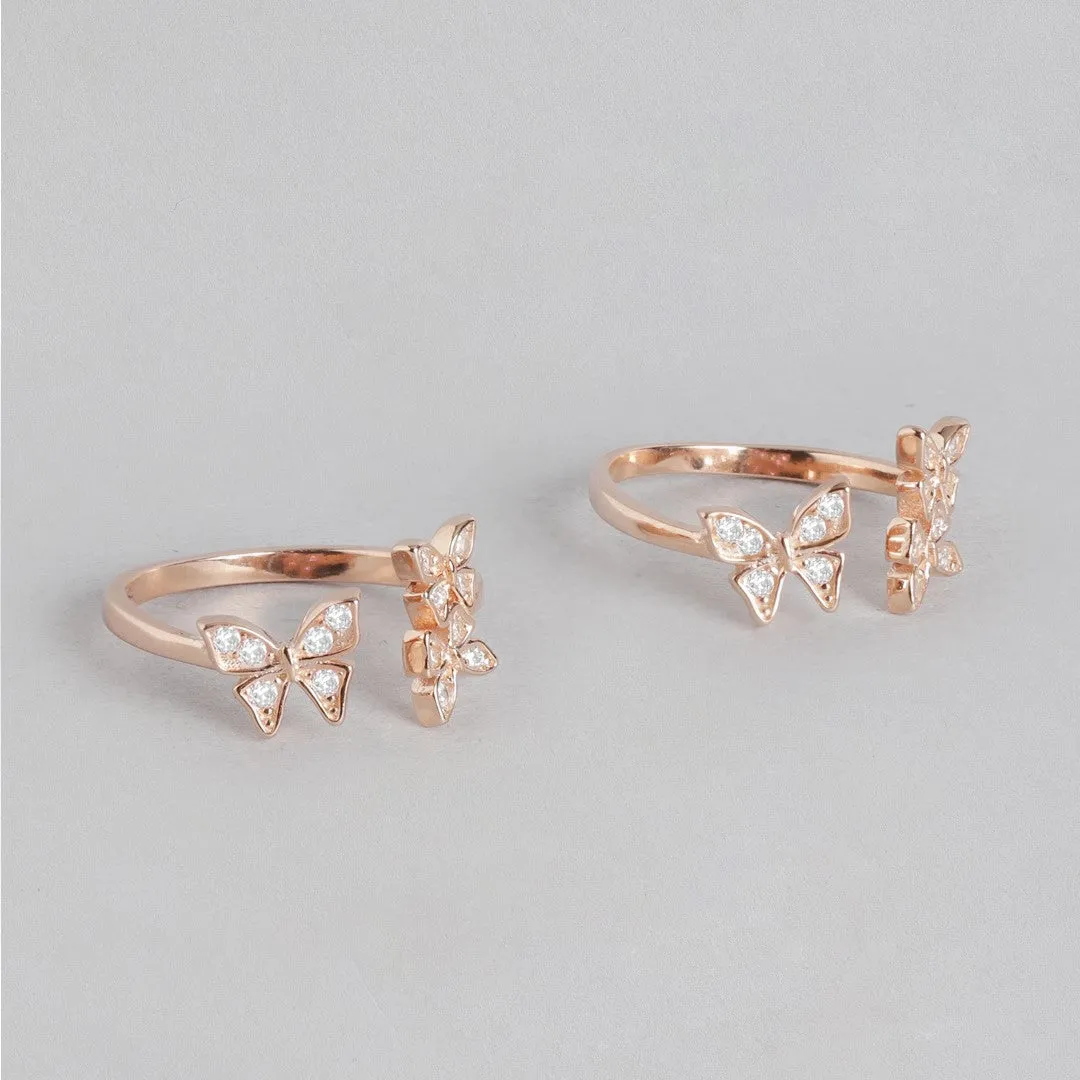 Butterfly CZ Rose Gold Plated 925 Sterling Silver Toe Ring