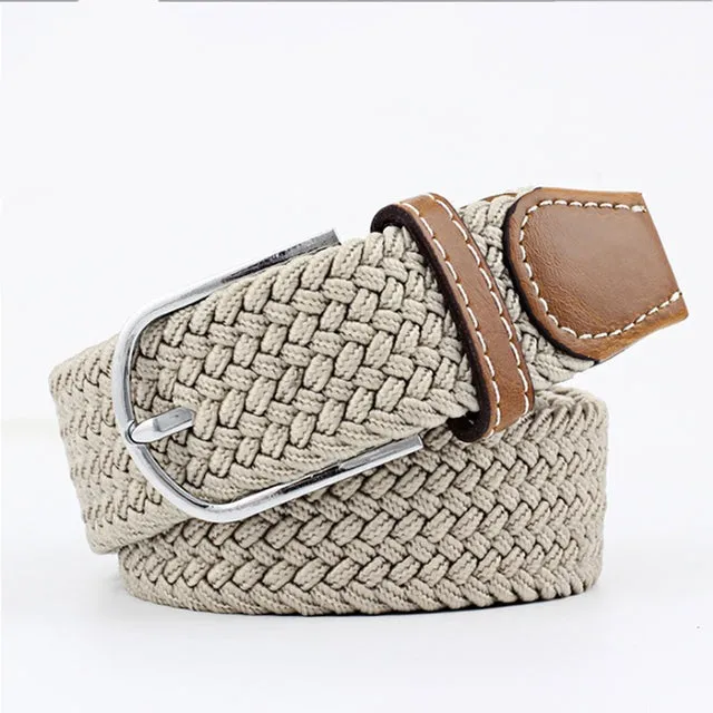 Casual Knitted Pin Buckle Men Belt Woven Canvas Braided Stretch Belt