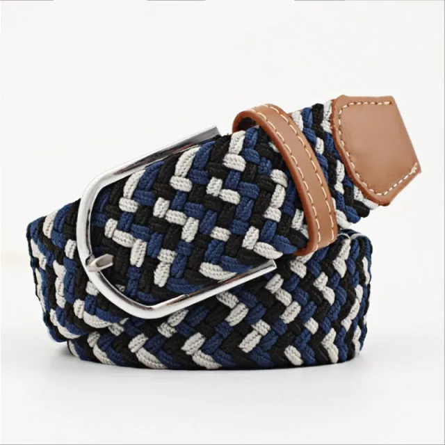 Casual Knitted Pin Buckle Men Belt Woven Canvas Braided Stretch Belt