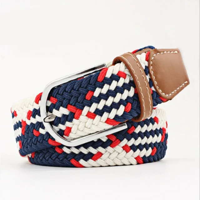 Casual Knitted Pin Buckle Men Belt Woven Canvas Braided Stretch Belt