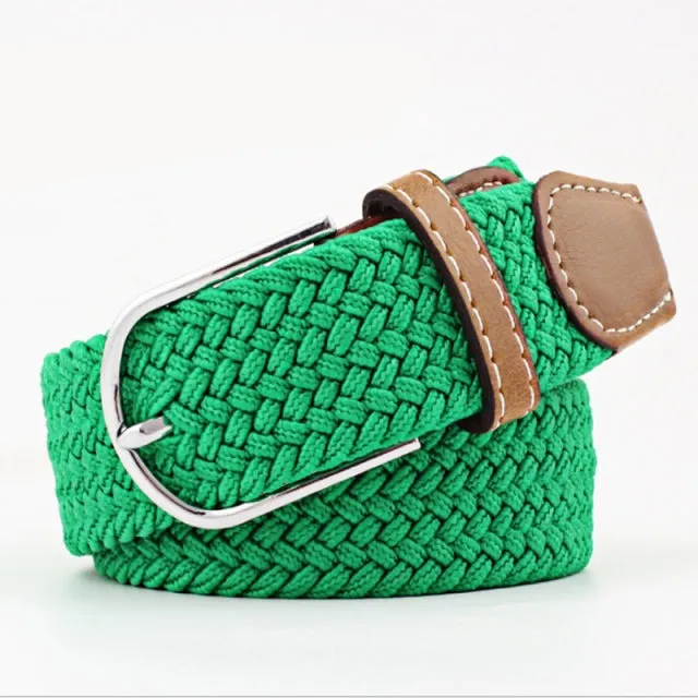 Casual Knitted Pin Buckle Men Belt Woven Canvas Braided Stretch Belt