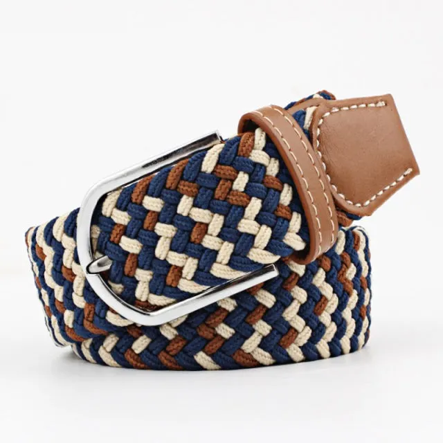 Casual Knitted Pin Buckle Men Belt Woven Canvas Braided Stretch Belt