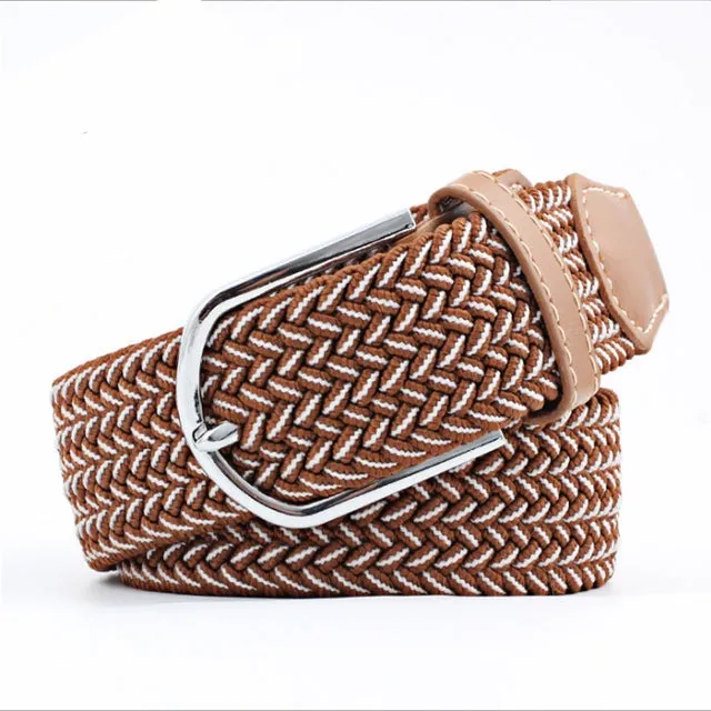 Casual Knitted Pin Buckle Men Belt Woven Canvas Braided Stretch Belt