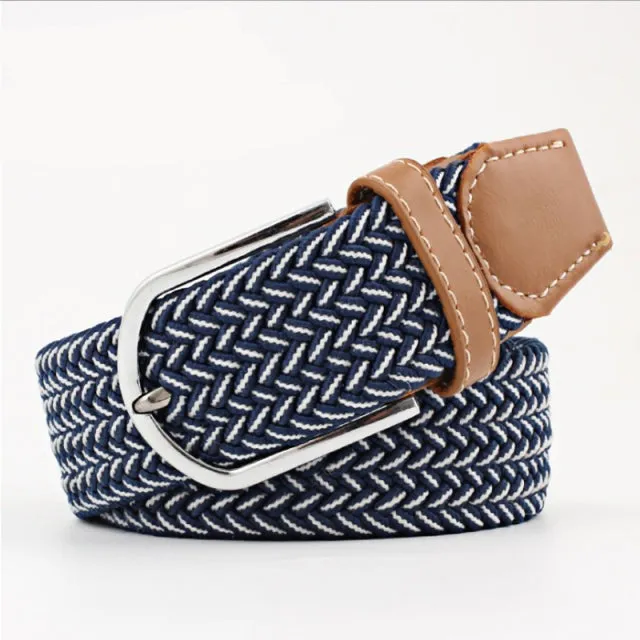 Casual Knitted Pin Buckle Men Belt Woven Canvas Braided Stretch Belt