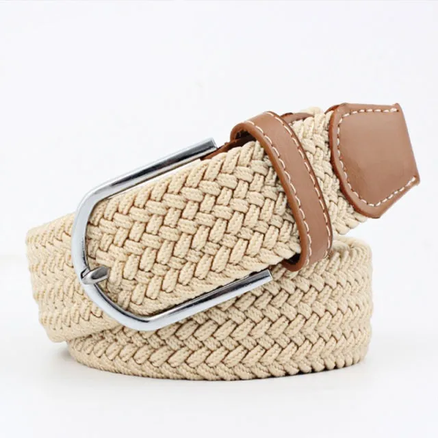 Casual Knitted Pin Buckle Men Belt Woven Canvas Braided Stretch Belt