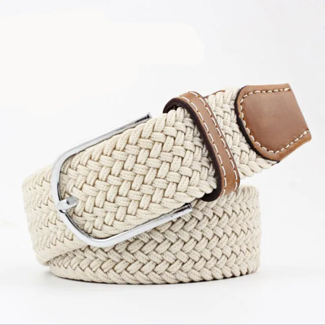 Casual Knitted Pin Buckle Men Belt Woven Canvas Braided Stretch Belt