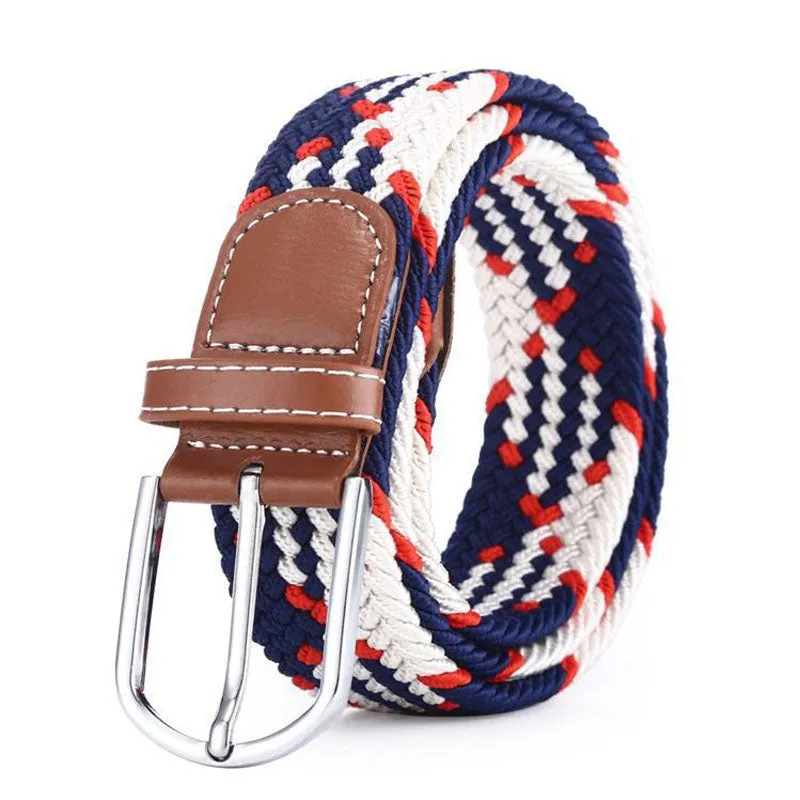 Casual Knitted Pin Buckle Men Belt Woven Canvas Braided Stretch Belt