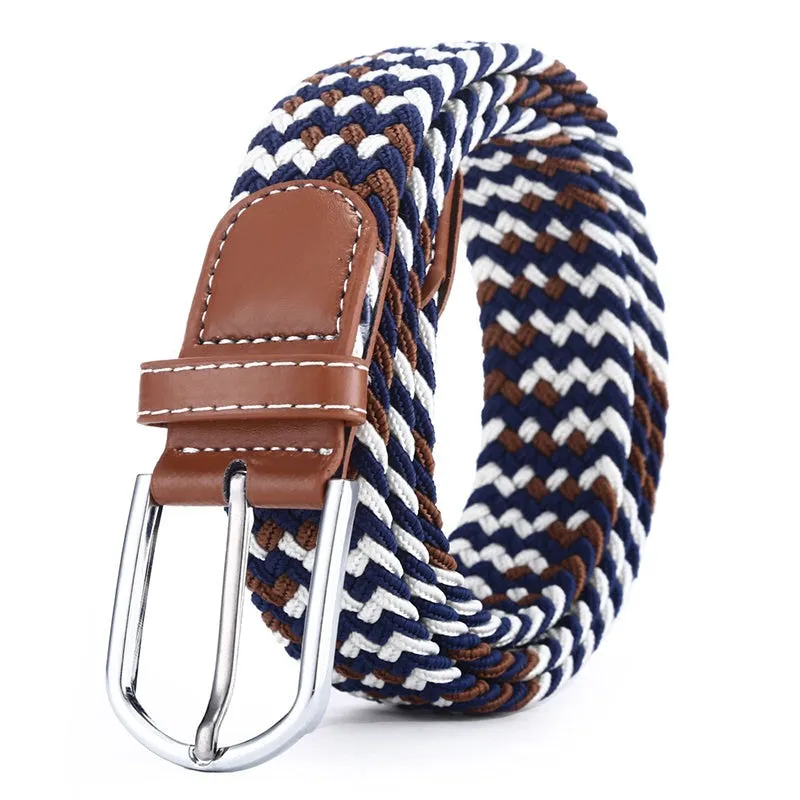 Casual Knitted Pin Buckle Men Belt Woven Canvas Braided Stretch Belt