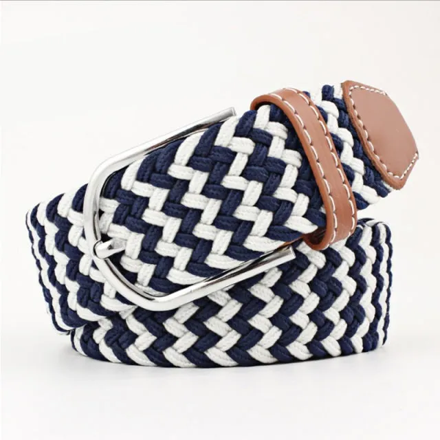 Casual Knitted Pin Buckle Men Belt Woven Canvas Braided Stretch Belt