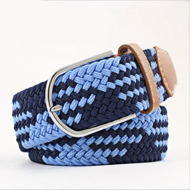 Casual Knitted Pin Buckle Men Belt Woven Canvas Braided Stretch Belt