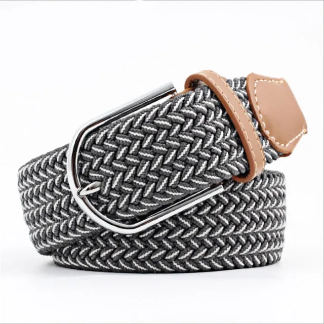 Casual Knitted Pin Buckle Men Belt Woven Canvas Braided Stretch Belt