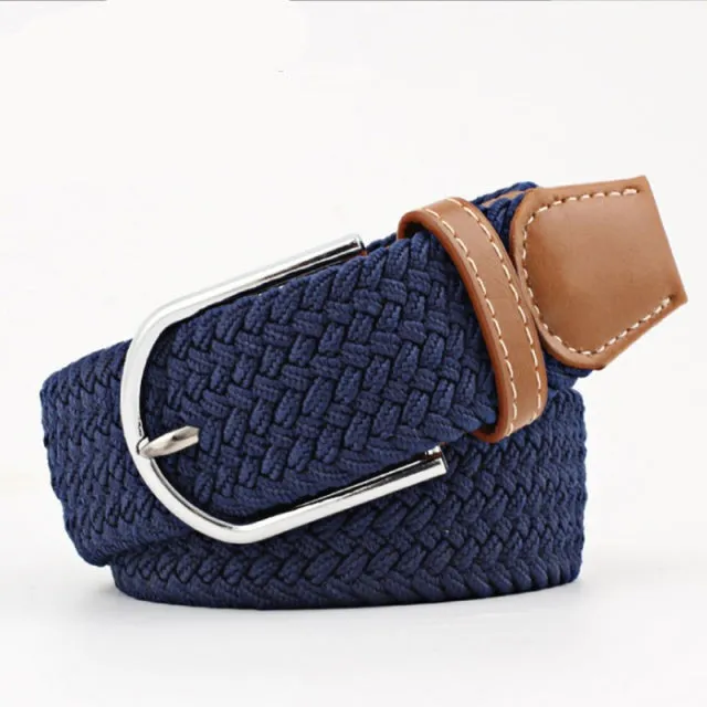 Casual Knitted Pin Buckle Men Belt Woven Canvas Braided Stretch Belt