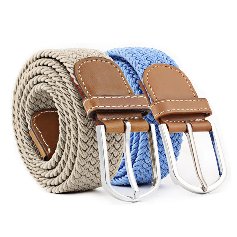 Casual Knitted Pin Buckle Men Belt Woven Canvas Braided Stretch Belt