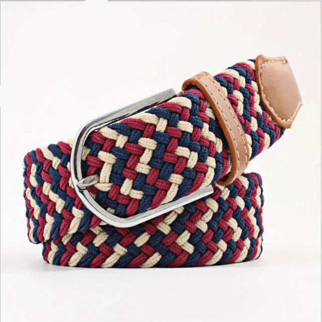 Casual Knitted Pin Buckle Men Belt Woven Canvas Braided Stretch Belt