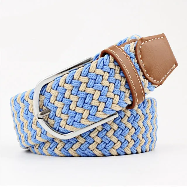 Casual Knitted Pin Buckle Men Belt Woven Canvas Braided Stretch Belt