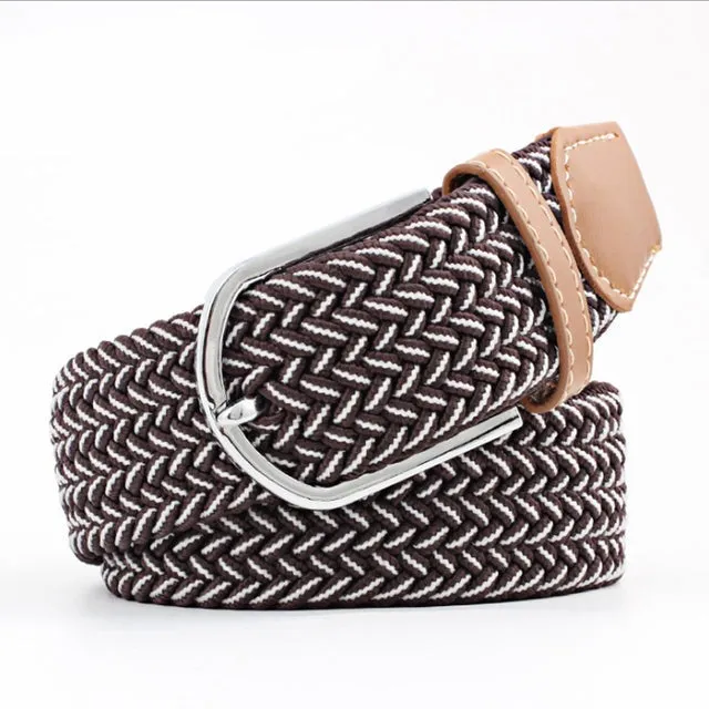 Casual Knitted Pin Buckle Men Belt Woven Canvas Braided Stretch Belt