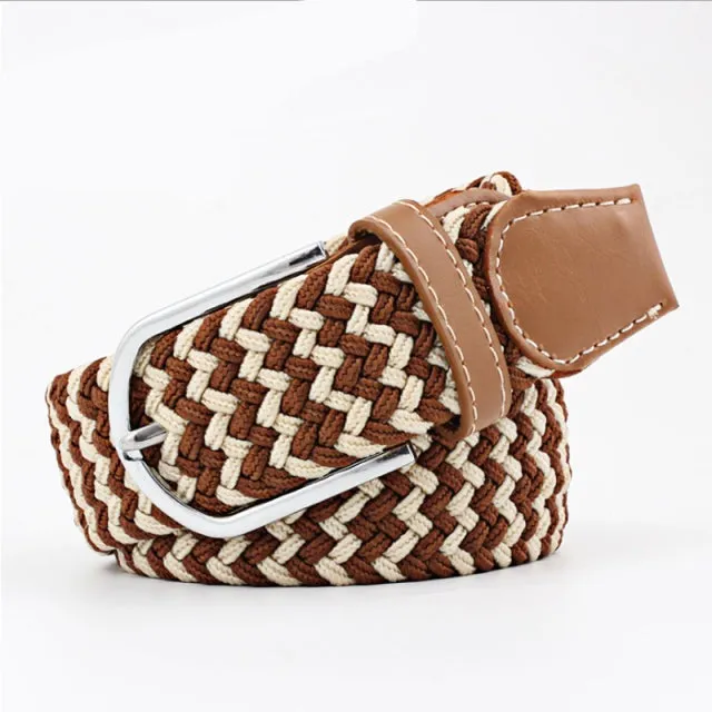 Casual Knitted Pin Buckle Men Belt Woven Canvas Braided Stretch Belt