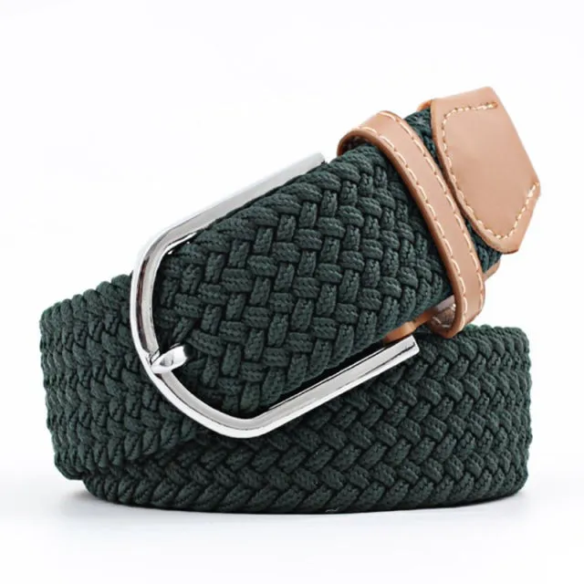 Casual Knitted Pin Buckle Men Belt Woven Canvas Braided Stretch Belt