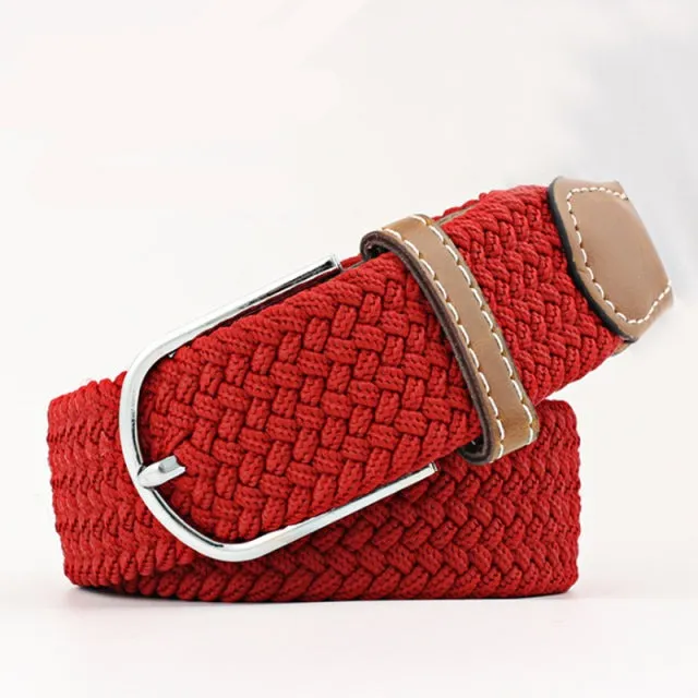 Casual Knitted Pin Buckle Men Belt Woven Canvas Braided Stretch Belt