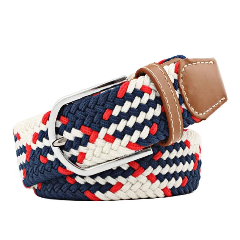 Casual Knitted Pin Buckle Men Belt Woven Canvas Braided Stretch Belt