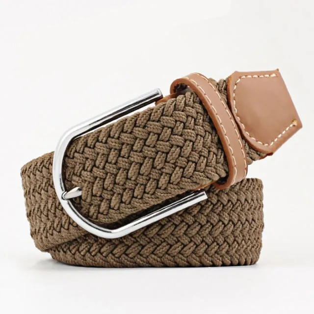 Casual Knitted Pin Buckle Men Belt Woven Canvas Braided Stretch Belt