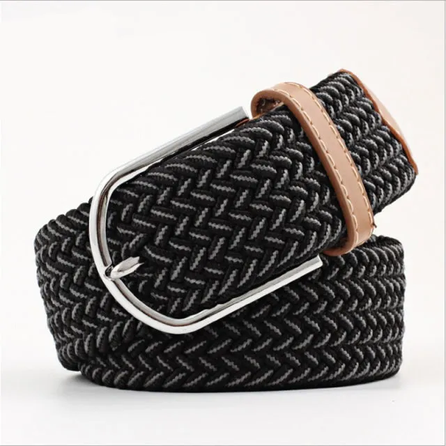 Casual Knitted Pin Buckle Men Belt Woven Canvas Braided Stretch Belt