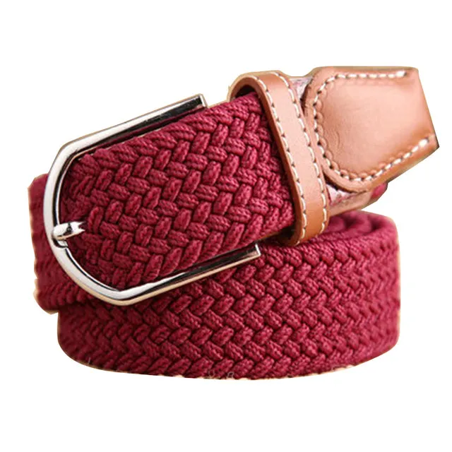 Casual Knitted Pin Buckle Men Belt Woven Canvas Braided Stretch Belt