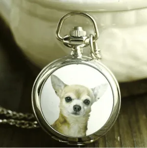 Chihuahua Enamel Mini Pocket Watch Necklace