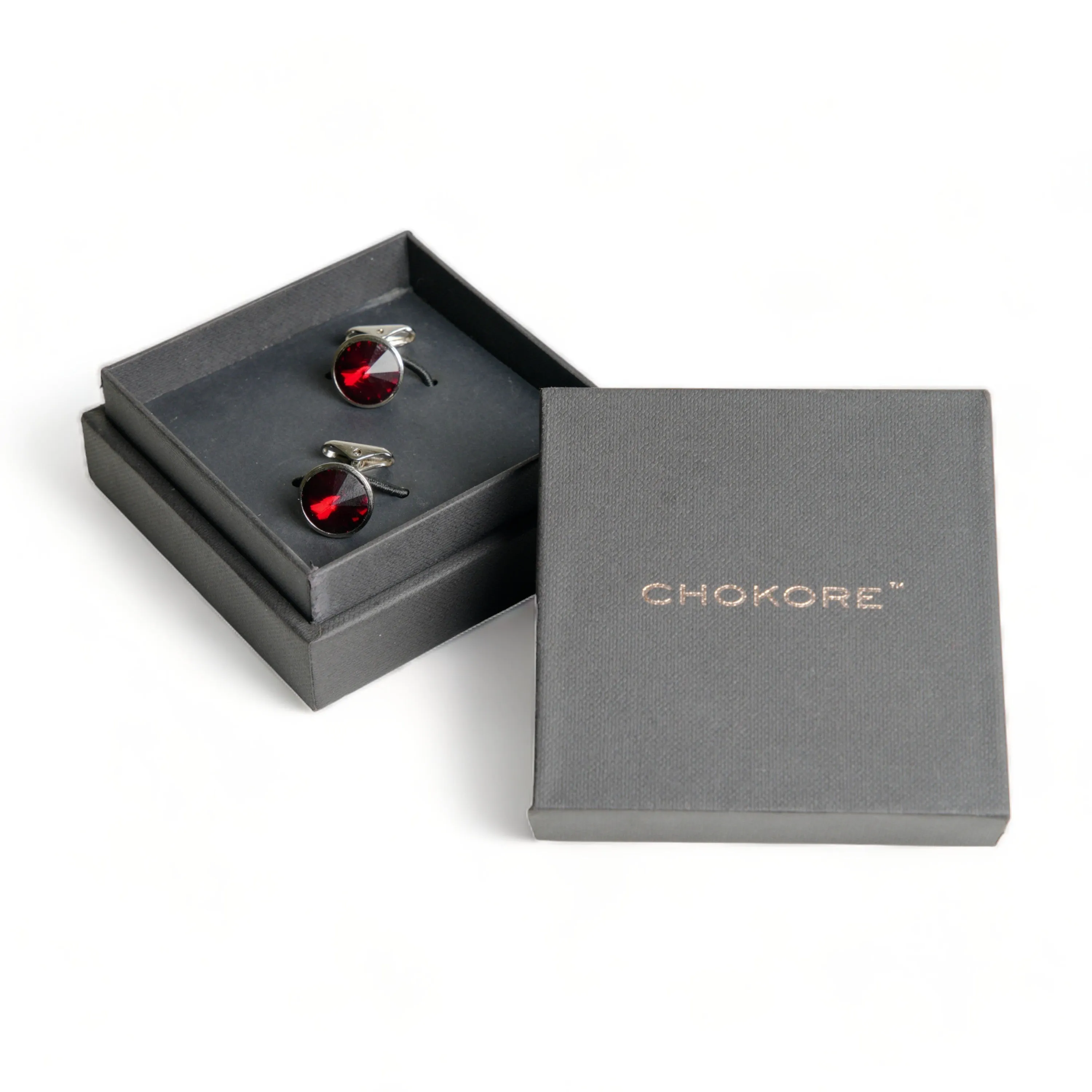 Chokore Silver Crystal Cufflinks (Red)