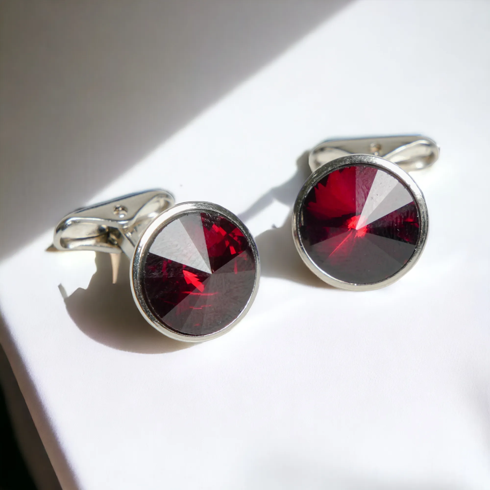 Chokore Silver Crystal Cufflinks (Red)