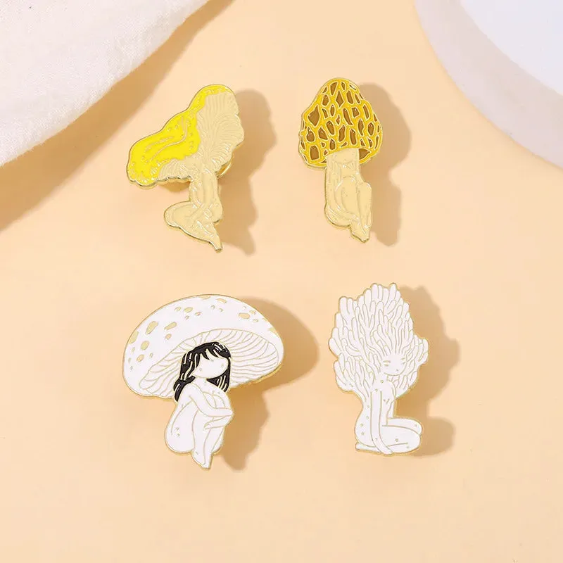 Creative Cute Plant Mushroom Lilliputian Enamel Pins Fairy Pink Mushroom Alloy Brooch Badge Personality Jewelry Gift For Kid