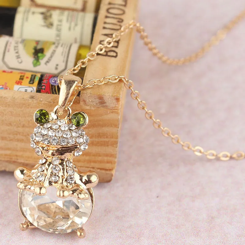 Creative Style Jewelry 14k Gold Filled Austrian Crystal Frog Pendant Unique Women's Necklace fashion Special Party Gifts