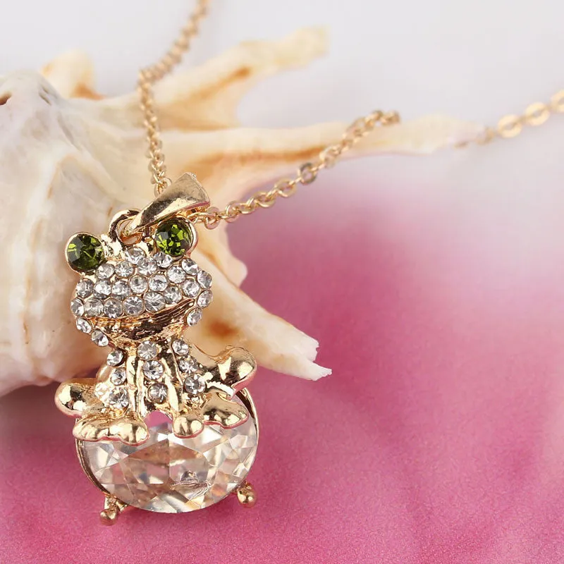 Creative Style Jewelry 14k Gold Filled Austrian Crystal Frog Pendant Unique Women's Necklace fashion Special Party Gifts