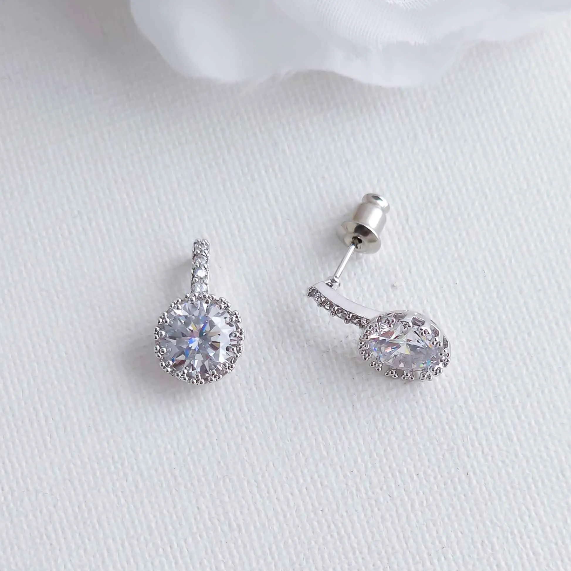 Cubic Zirconia Drop Stud Earrings-Remi