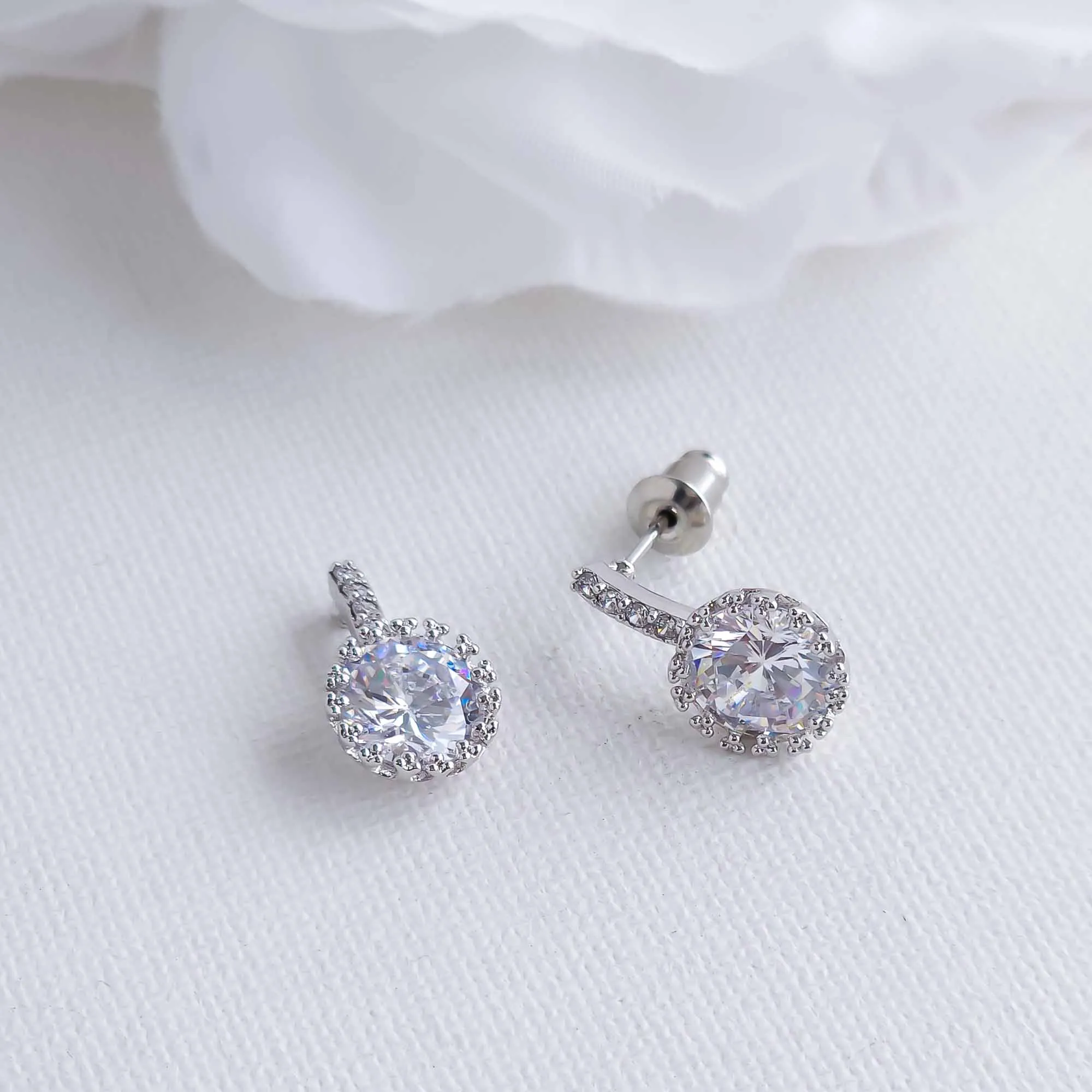 Cubic Zirconia Drop Stud Earrings-Remi