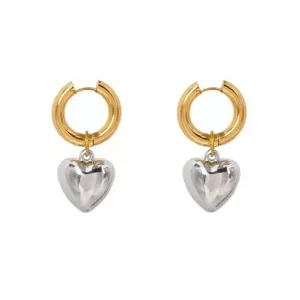 Dangling Heart Stainless steel Hoop Earrings